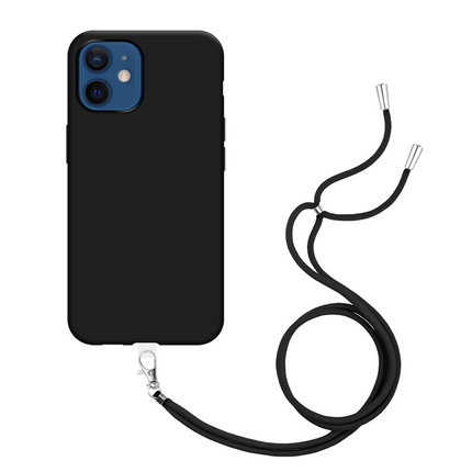 Lanyard Case - iPhone 12 / 12 Pro - Soft TPU Protective Cover with Necklace - Black