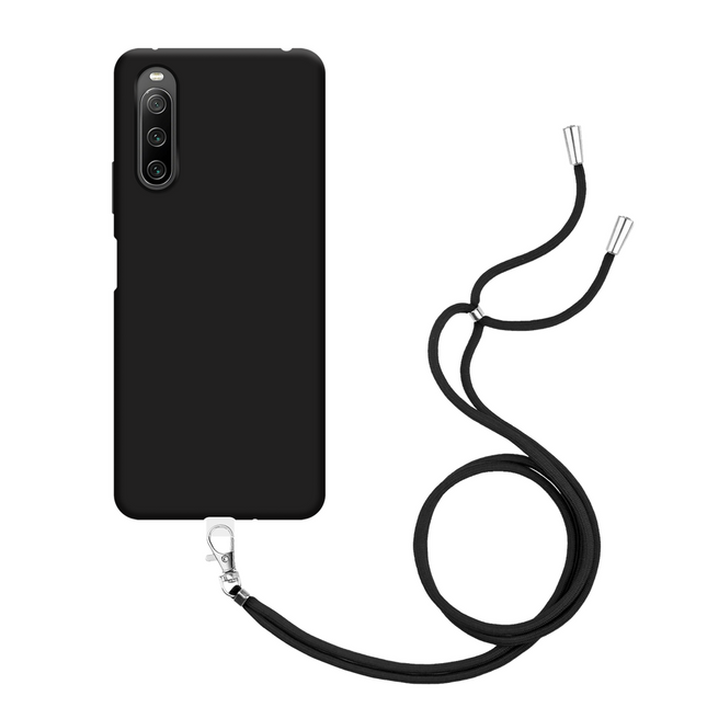 Lanyard Case - Sony Xperia 10 IV - Soft TPU Protective Cover with Necklace - Black