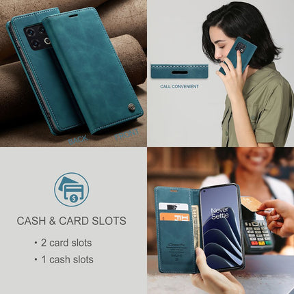 Caseme Case OnePlus 10 Pro - Retro Wallet Case - Blue
