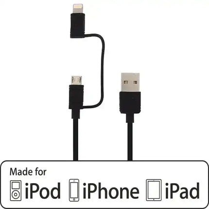 Mobilize 2In1 Cable Usb To Apple Mfi Lightning Or Micro Usb 1.5M. Black Mobilize