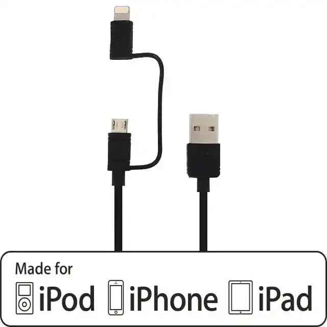 Mobilize 2In1 Cable Usb To Apple Mfi Lightning Or Micro Usb 1.5M. Black Mobilize
