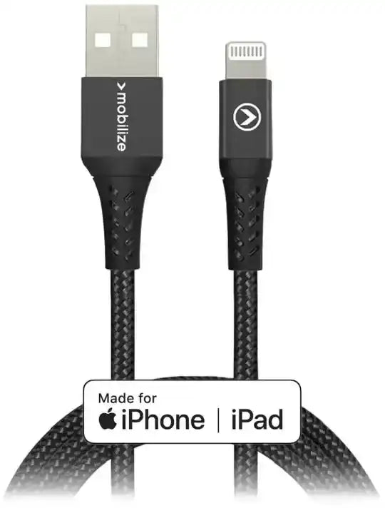 Mobilize Strong Nylon Cable Usb To Apple Mfi Lightning 2M. 12W Black Mobilize