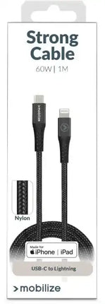 Mobilize Strong Nylon Cable Usb To Apple Mfi Lightning 2M. 12W Black Mobilize