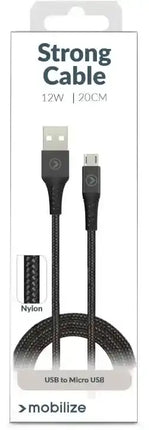 Mobilize Strong Nylon Cable Usb To Micro Usb 20Cm. 12W Black Mobilize
