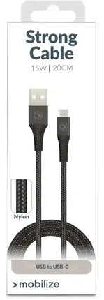 Mobilize Strong Nylon Cable Usb To Usb-C 20Cm. 15W Black Mobilize