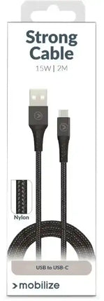 Mobilize Strong Nylon Cable Usb To Usb-C 2M. 15W Black Mobilize