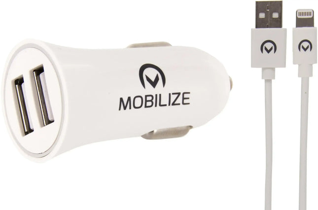 Mobilize Car Charger 2X Usb 24W + Usb To Apple Mfi Lighting Cable 1M. White Mobilize