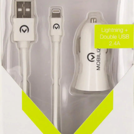 Mobilize Car Charger 2X Usb 24W + Usb To Apple Mfi Lighting Cable 1M. White Mobilize