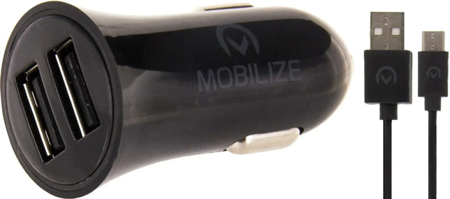 Mobilize Car Charger Dual Usb 2.4A 12W + 1M Usb-C Cable Black Mobilize
