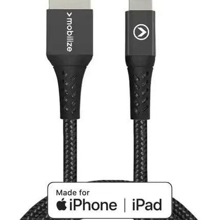 Mobilize Strong Nylon Cable Usb To Apple Mfi Lightning 1M. 12W Black Mobilize