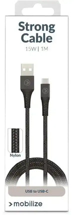 Mobilize Strong Nylon Cable Usb To Usb-C 1M. 15W Black Mobilize