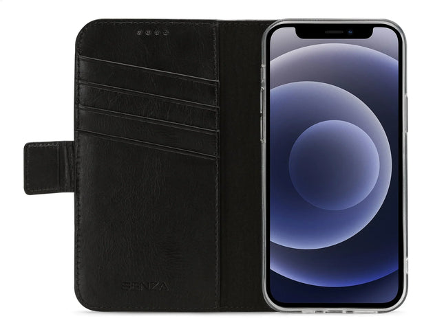 Senza Pure Leather Wallet Apple Iphone 12 Mini Deep Black Senza