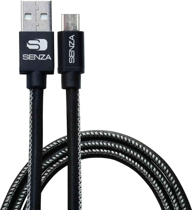 Casebump Senza Micro-USB kabel zwart leer volledig in beeld