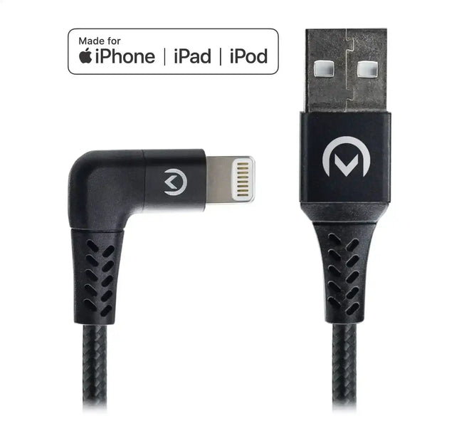 Mobilize Strong Nylon 90° Cable Apple Mfi Lightning 1.5M. 12W Black Mobilize