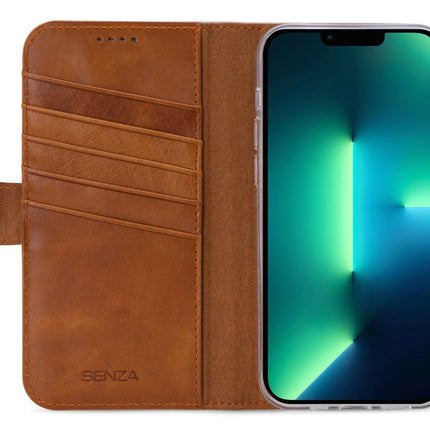 Senza Desire Leather Wallet Apple Iphone 13 Pro Max Burned Cognac Senza
