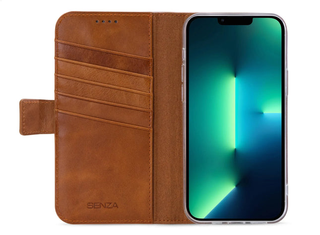 Senza Desire Leather Wallet Apple Iphone 13 Pro Max Burned Cognac Senza