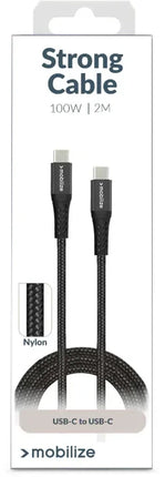 Mobilize Strong Nylon Cable Usb-C To Usb-C 2M. 100W Black