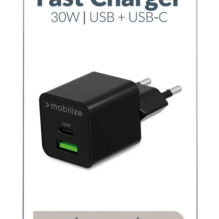 Mobilize Wall Charger Usb-C + Usb Gan 30W With Pd/Pps Black