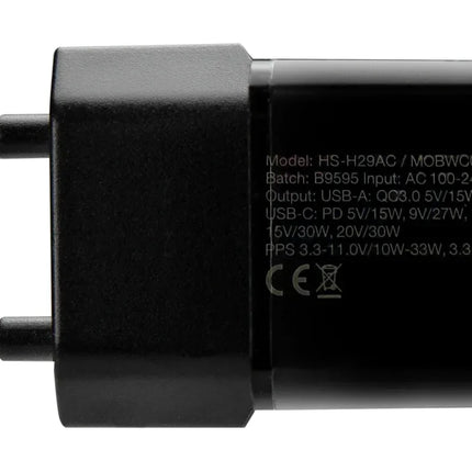 Mobilize Wall Charger Usb-C + Usb Gan 30W With Pd/Pps Black
