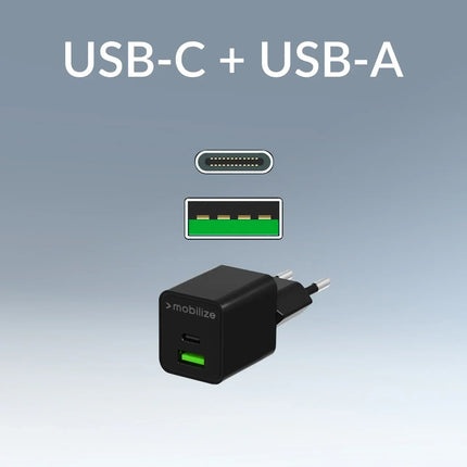 Mobilize Wall Charger Usb-C + Usb Gan 30W With Pd/Pps Black