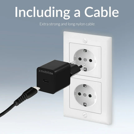 Mobilize Wall Charger Usb-C 20W With Pd + Mfi Lightning Nylon Cable 1.2M Black