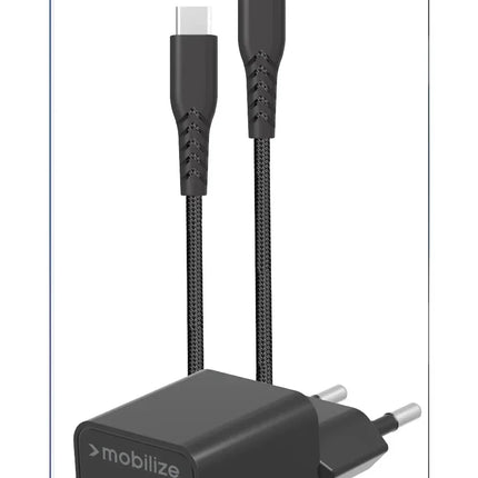 Mobilize Wall Charger Usb-C 20W With Pd + Mfi Lightning Nylon Cable 1.2M Black