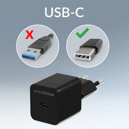 Mobilize Wall Charger Usb-C 20W With Pd + Mfi Lightning Nylon Cable 1.2M Black