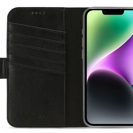 Senza Pure Leather Wallet Apple Iphone 14 Deep Black