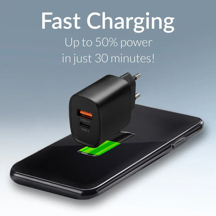 Mobilize Wall Charger Usb-C + Usb 25W With Pd/Pps Black