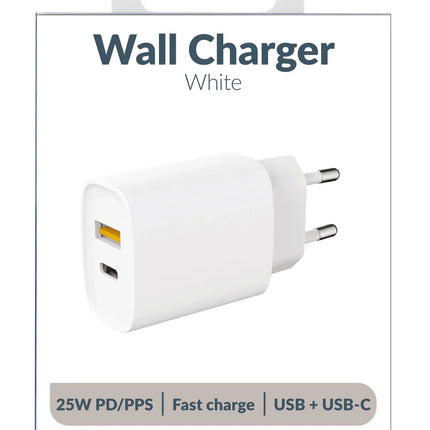 Mobilize Wall Charger Usb-C + Usb 25W With Pd/Pps White