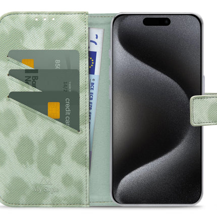 My Style Flex Wallet For Apple Iphone 15 Pro Green Leopard