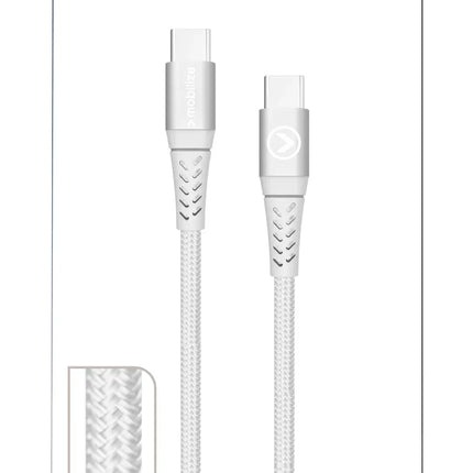 Mobilize Strong Nylon Cable Usb-C To Usb-C 20Cm. 100W White