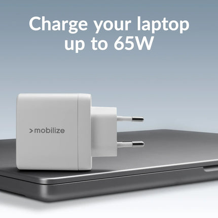 Mobilize Wall Charger 2X Usb-C + 1X Usb Gan 65W With Pd/Pps White