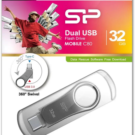 Silicon Power C80 Dual Usb Pendrive Mobile 32Gb Usb-C Grey Silicon Power