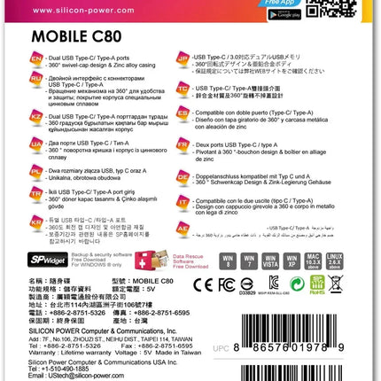 Silicon Power C80 Dual Usb Pendrive Mobile 32Gb Usb-C Grey Silicon Power