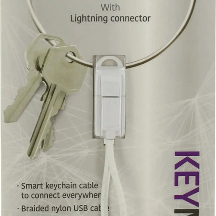 Keymate Charge/Sync Keychain Cable Nylon Braided Lightning White KeyMate