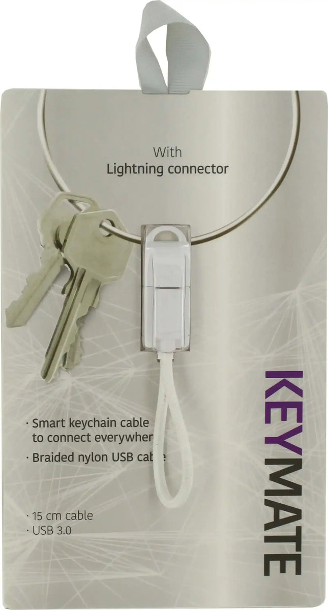Keymate Charge/Sync Keychain Cable Nylon Braided Lightning White KeyMate