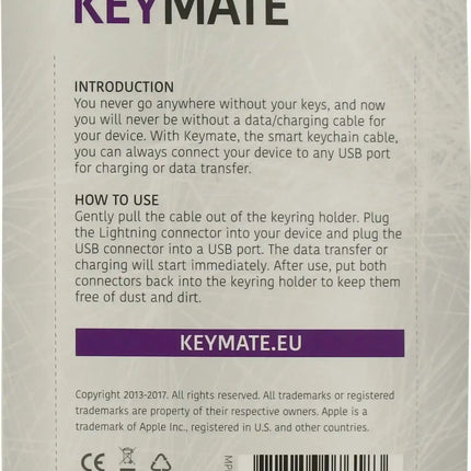 Keymate Charge/Sync Keychain Cable Nylon Braided Lightning White KeyMate
