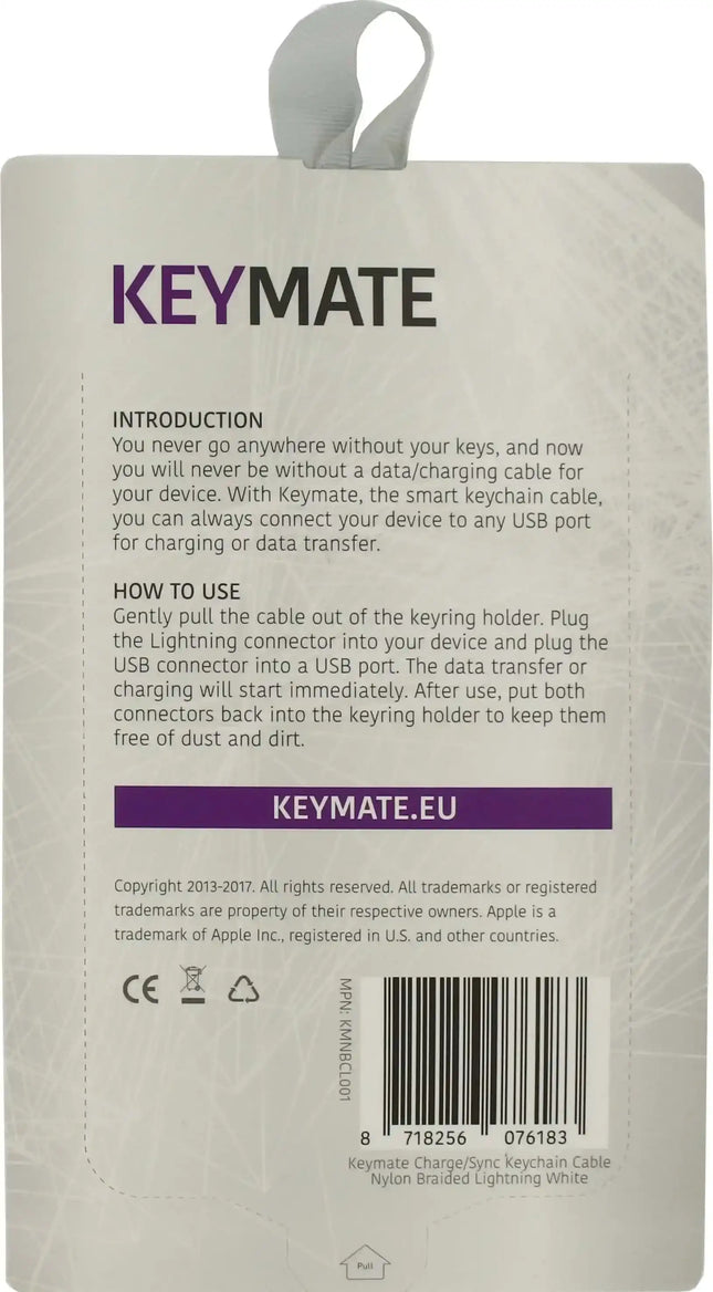 Keymate Charge/Sync Keychain Cable Nylon Braided Lightning White KeyMate