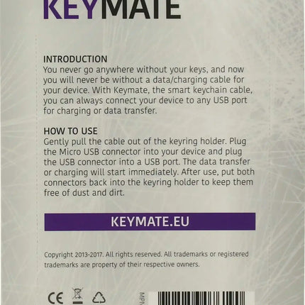 Keymate Charge/Sync Keychain Cable Nylon Braided Micro Usb Black KeyMate