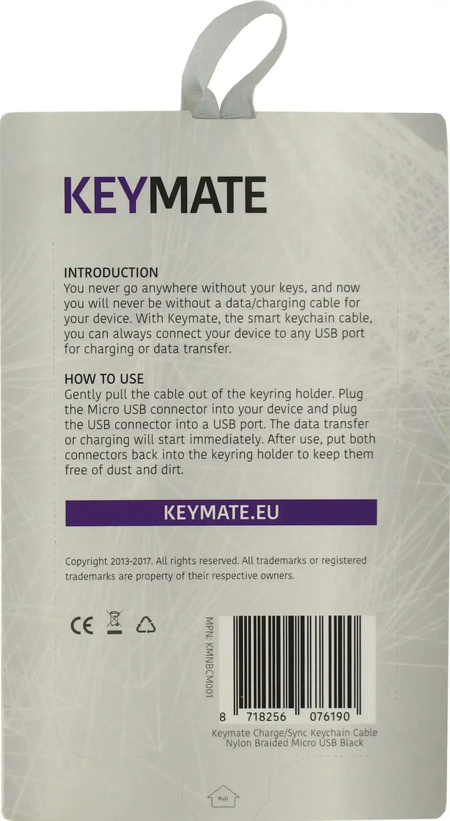 Keymate Charge/Sync Keychain Cable Nylon Braided Micro Usb Black KeyMate