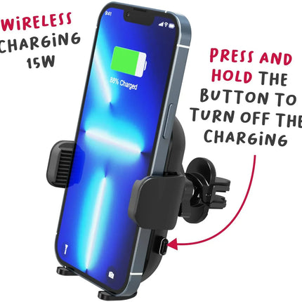 Celly Mountcharge15 Wireless Charger Car Holder 15W Black