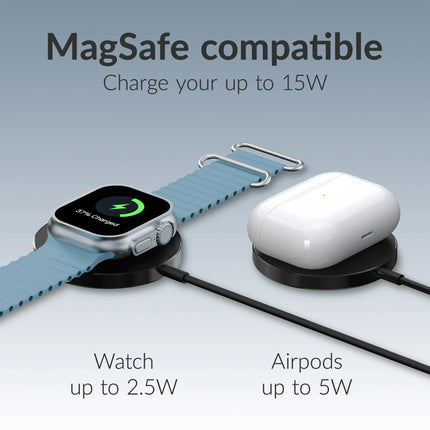 Mobilize 3In1 Magnetic Wireless Charger Magsafe Compatible 15W Black