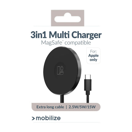 Mobilize 3In1 Magnetic Wireless Charger Magsafe Compatible 15W Black