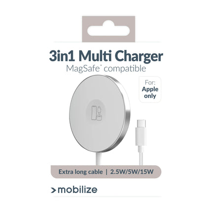 Mobilize 3In1 Magnetic Wireless Charger Magsafe Compatible 15W White