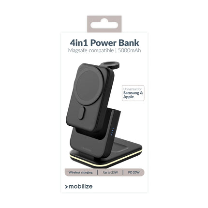 Mobilize 4In1 Wireless Charger Station With Detachable Power Bank 5000Mah Black