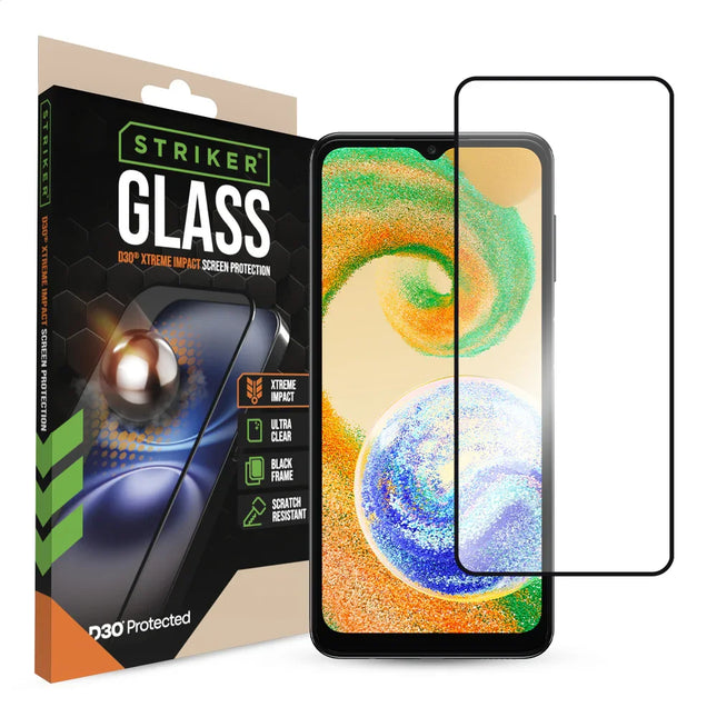 Striker D3O Xtreme Impact Glass Screen Protector - Black Frame - Samsung Galaxy A02S/A03(S)A04(S)/A12/M12/A13(4G/5G)/A23(4G/5G)A32 5G