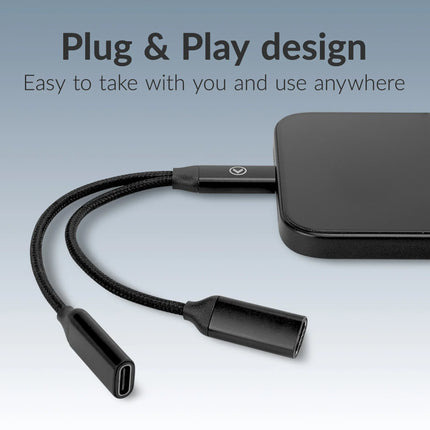 Mobilize Strong Nylon Usb-C Splitter For Audio And Charging 15Cm Black