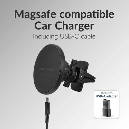 Mobilize Wireless MagSafe Compatible Car Houder/Charger 5W/7.5W/10W/15W Black productafbeelding 2