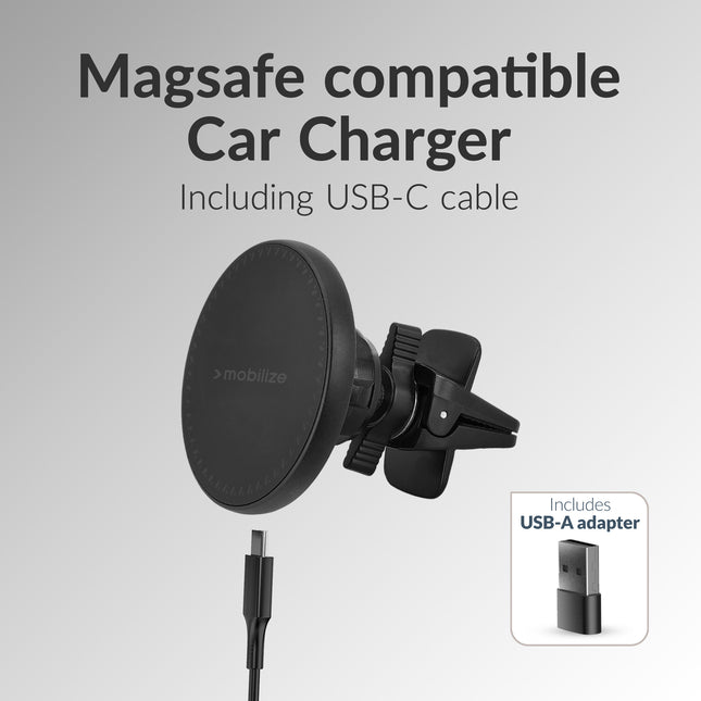 Mobilize Wireless Magsafe Compatible Car Holder/Charger 5W/7.5W/10W/15W Black